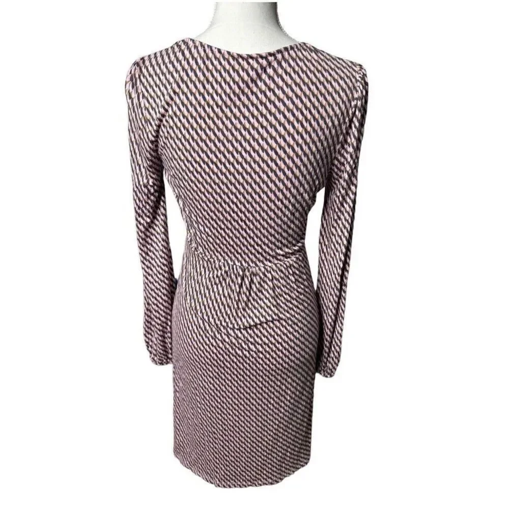 Boden US 4 Pink Navy Gold Scoop Neck Long Sleeve Knit Jersey Dress US 4